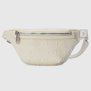 Mint Condition Gucci GG Embossed White Leather Belt Bag